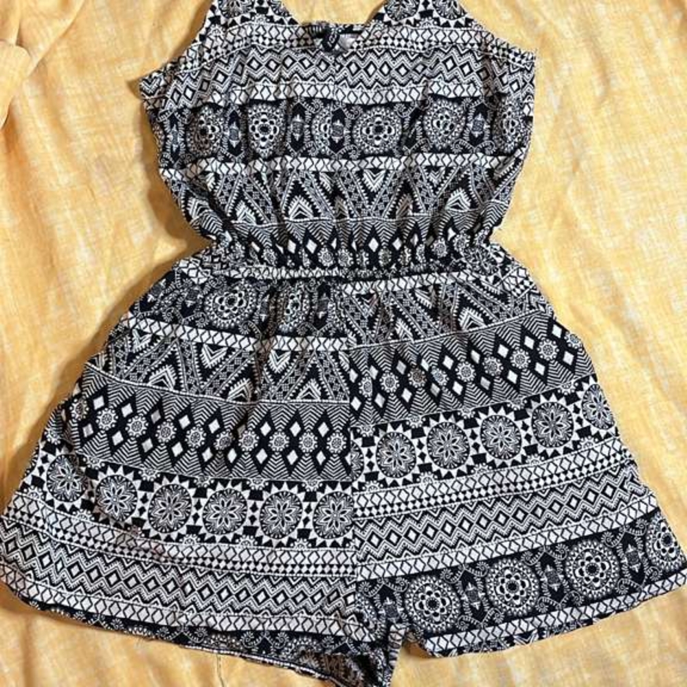 Black and White Patterned Kids Romper